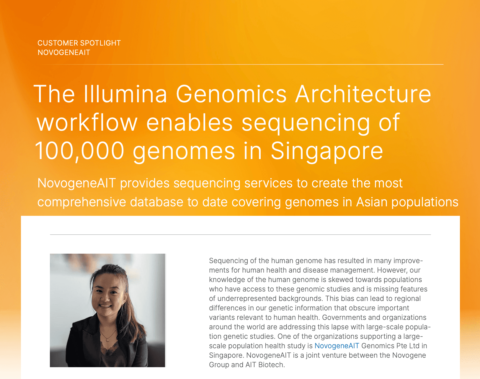 Illumina Genomics Architecture는 싱가포르에서 100,000개 유전체의 시퀀싱을 가능하게 합니다.